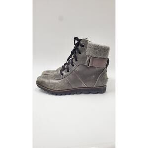 Sorel Boots Harlow Conquest Gray Leather Combat Boots Women's Size 9.5